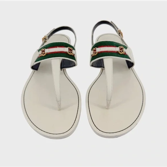 Gucci White and Green Sandals - Picture 2 of 12